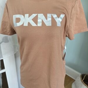 NWT DKNY Sport Tan tee shirt with silver letterimg size Medium